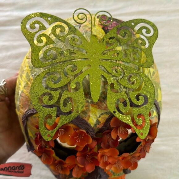 Mask Hand Crafted Day of the Dead Festival Decor Paper Mache Fabric Textile - Picture 3 of 8